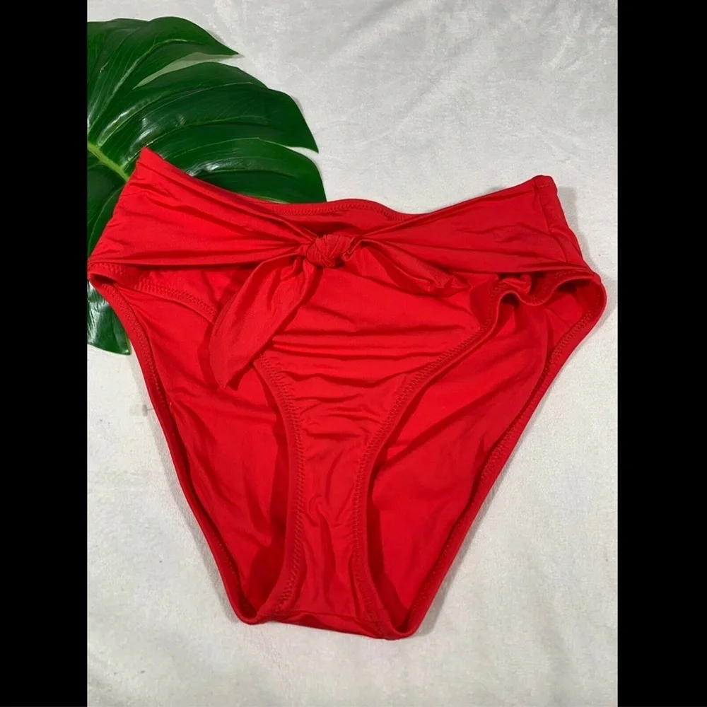 NEW $62 Trina Turk Getaway High Waist Tie Bikini Bottoms [ SZ 8‎ ] Red